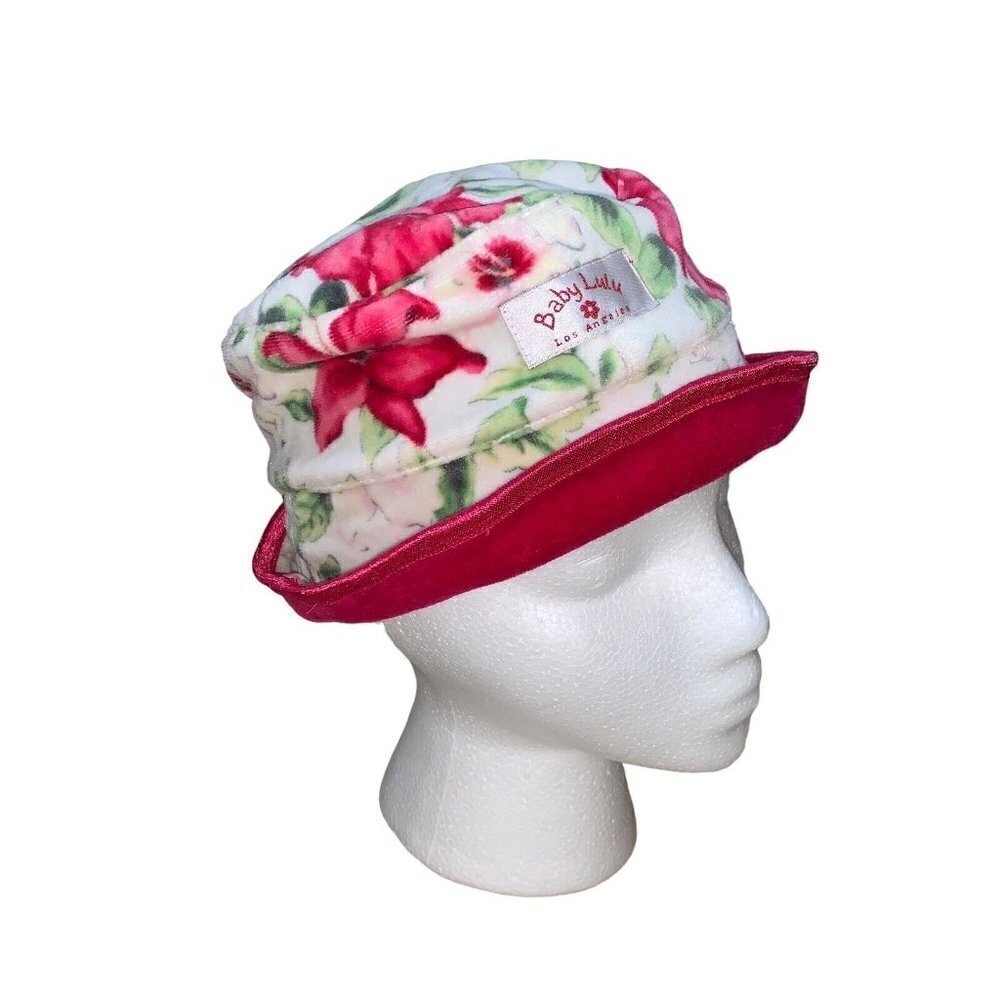 Baby Lulu Los Angeles Baby's Bucket Hat 18-24 Months Velour Floral Magenta NWT